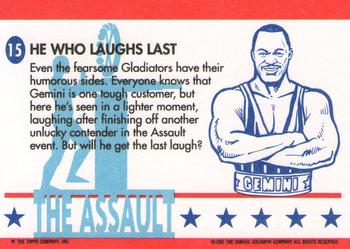 1991 Topps American Gladiators #15 He Who Laughs Last Back